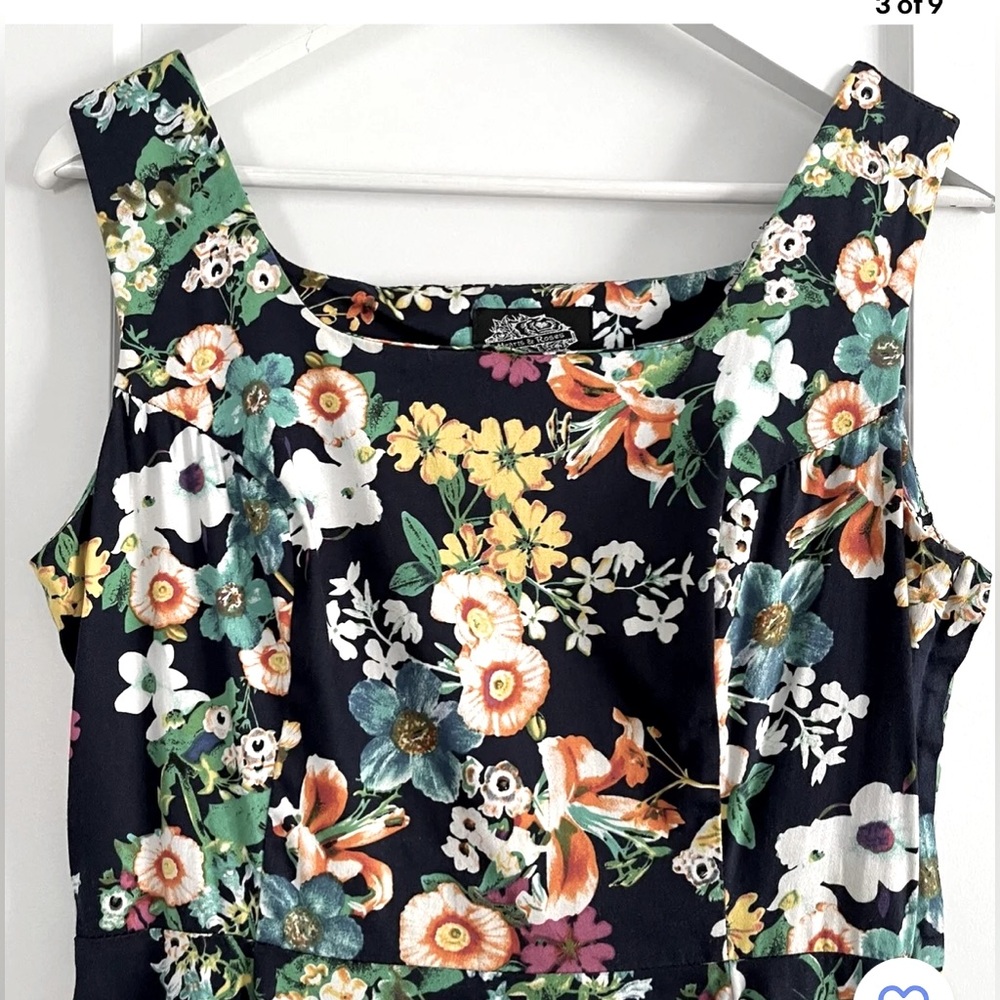 Hearts & Roses Dress Floral Print Fit & Flare Rockabilly EU 40, UK 12, US 8